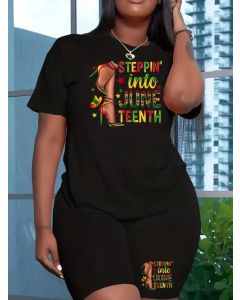 Plus Size Juneteenth Print Biker Shorts Set Size 18