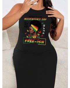Juneteenth Print Tank Dress  Crew Neck Sleeveless Dress size 14