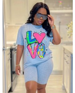 Two-piece Set, Love Print Short  size  4 til 14