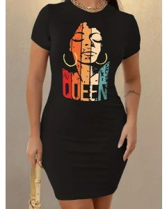 Queen Print Slim Dress Size 4 til 14