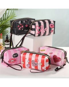 Portable Lip & Letter Graphic Makeup Cosmetic Pouch For Women