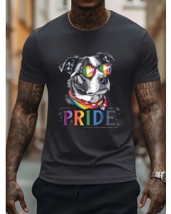 Plus Size Men's Summer T-shirt, Pride Dog Size 4XL
