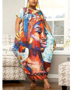   Plus Figure Print Short Sleeve Stretch  Maxi Dress size 2x