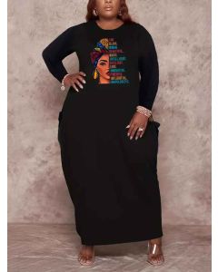 Plus Long Sleeve Round Neck Maxi Dress With Pockets size 2x