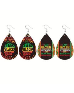 2 Pairs, Black Historical Slogan Drop Earrings