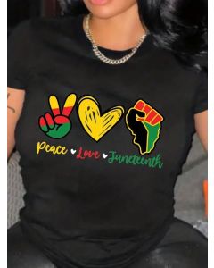 Adult4,8/10,14Juneteenth Print T-shirt, Casual Short