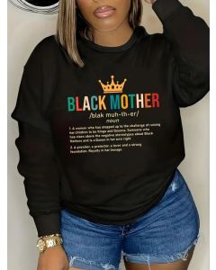 Size 14Black Mother Letter Print Loose Sweatshirt